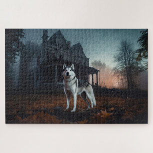 Puzzle Siberian Husky Halloween Aterrador