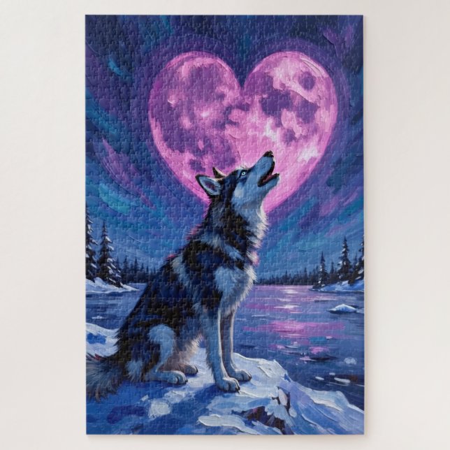 Puzzle Siberian Husky Howling at the Valentine's Heart (Vertical)