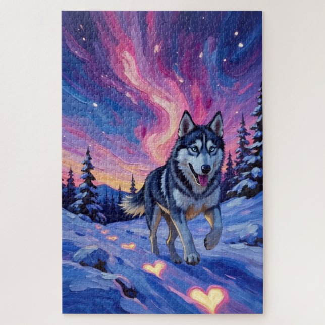Puzzle Siberian Husky Valentine's Day Heart Aurora (Vertical)
