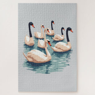 Puzzle Siete cisnes nadando recorte estilo plantilla-1