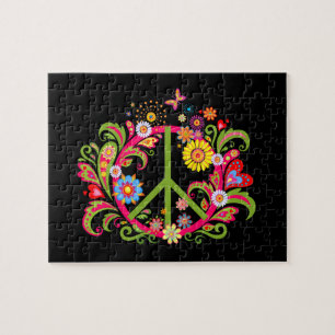 Puzzle Signo de paz floral en negro