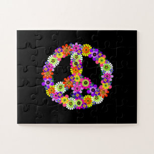 Puzzle Signo de paz floral sobre negro