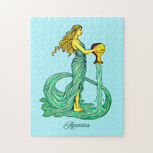 Puzzle Signo zodiacal de Acuario, mujer con agua fluyendo (Vertical)