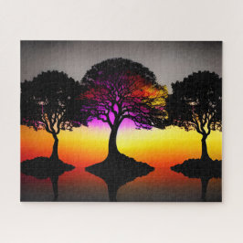 Puzzle Silhouette Árboles negros con fondo de atardecer