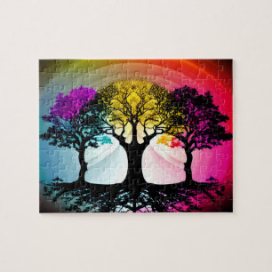 Puzzle Silhouette Art Multicolored Forest