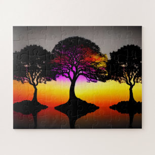 Puzzle Silhouette Colorful Sunset Art