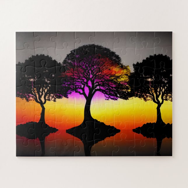 Puzzle Silhouette Colorful Sunset Art (Horizontal)