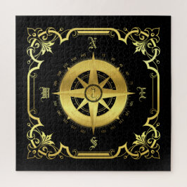 Puzzle Silhouette de brújula nautica/dorada/negra/negra