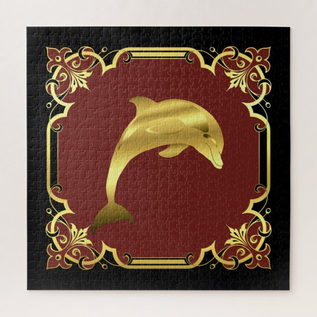 Puzzle Silhouette de delfín naumático/dorado/negro/rojo (Vertical)