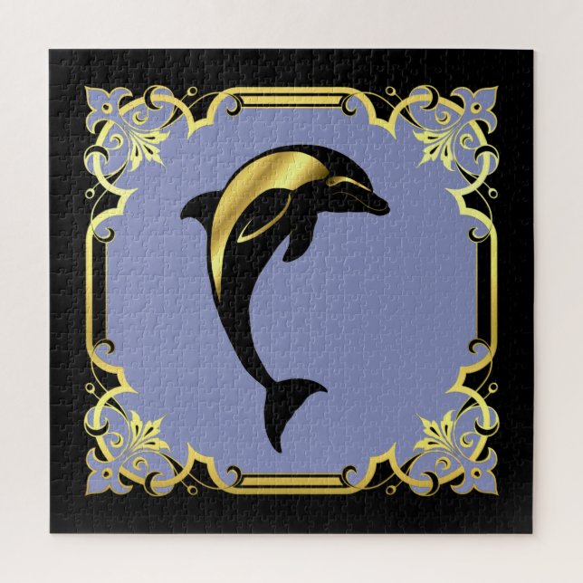 Puzzle Silhouette de delfín naumático/jigsa dorada/negra/ (Vertical)