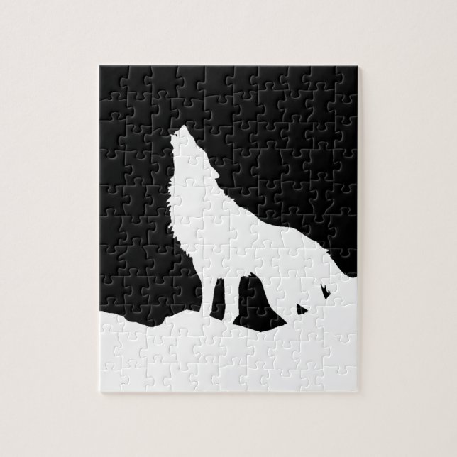 Puzzle Silhouette de Lobo de Arte Pop Blanco y Negro (Vertical)