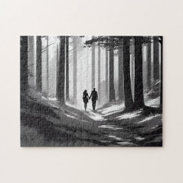 Puzzle Silhouette de pareja en el campo sereno