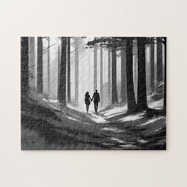 Puzzle Silhouette de pareja en el campo sereno (Horizontal)
