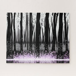 Puzzle Silhouette forestal encantada con flores moradas