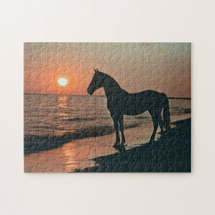 Puzzle Silhouette Horse Sunset by the Ocean
