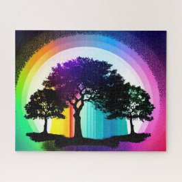 Puzzle Silhouette Trees of Life rodeada de arcoiris