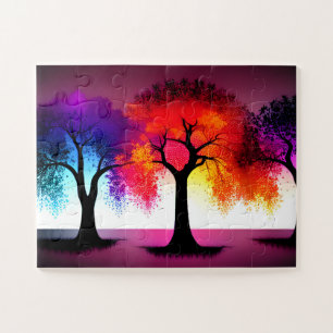 Puzzle Silhouette Trees y Morado y Naranja para niños