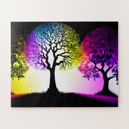 Puzzle Silhouettes de árbol con aroma de cielo arcoiris
