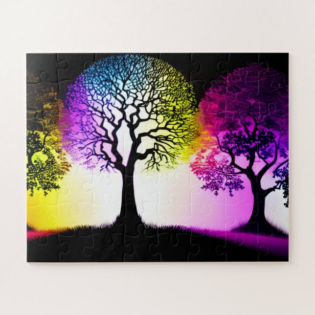 Puzzle Silhouettes de árbol con aroma de cielo arcoiris (Horizontal)