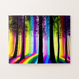 Puzzle Silhouettes de árbol en bosque de arcoiris encanta