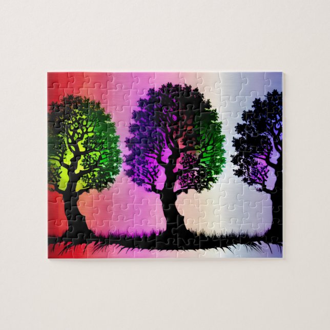 Puzzle Silhouettes de árbol negro con fondo de cielo colo (Horizontal)