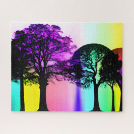 Puzzle Silhouettes de árbol negro y fondo arcoiris
