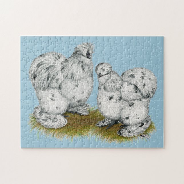 Puzzle Silkie Bantam Splash Chickens (Horizontal)