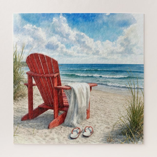 Puzzle Silla de playa roja Adirondack con chanclas (Vertical)