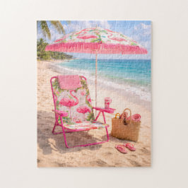 Puzzle Silla de Playa y Paraguas con Tema de Flamenco Tro
