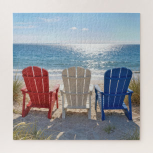 Puzzle Sillas Adirondack de playa en colores patrióticos