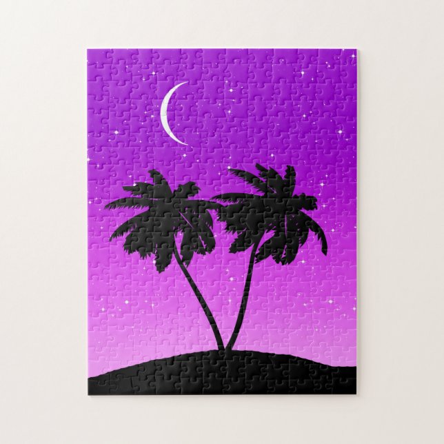 Puzzle Silueta de árbol de palma, violeta con estrellas (Vertical)