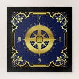 Puzzle Silueta de brújula náutica/oro/negro/marina