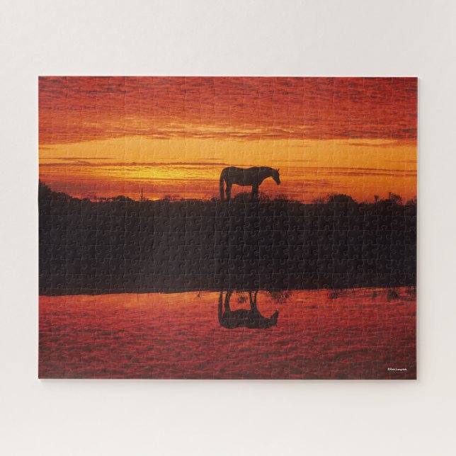 Puzzle Silueta de caballo contra el cielo del atardecer (Horizontal)