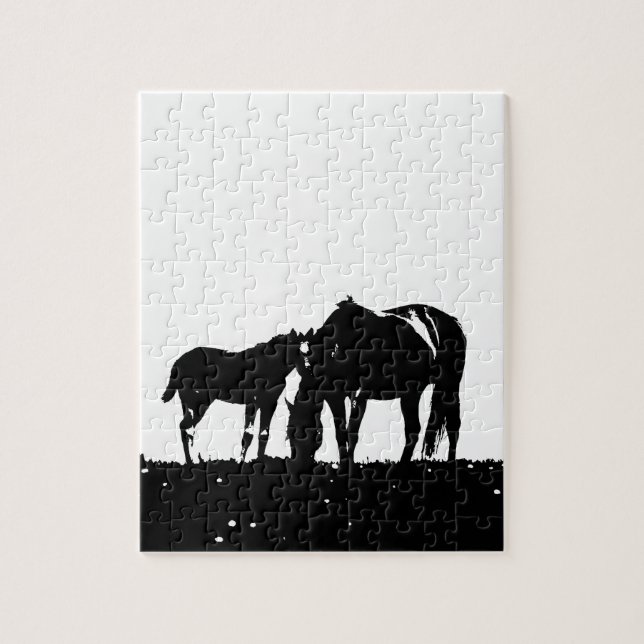 Puzzle Silueta de caballos blancos y negros (Vertical)
