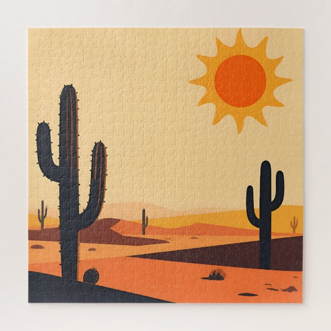 Puzzle Silueta de cactus del desierto al atardecer (Vertical)