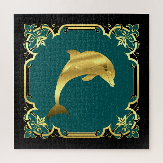 Puzzle Silueta de delfín naumático/oro/negro/agua (Vertical)