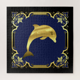 Puzzle Silueta de delfín náutico/dorado/negro/marina