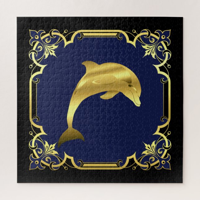 Puzzle Silueta de delfín náutico/dorado/negro/marina (Vertical)