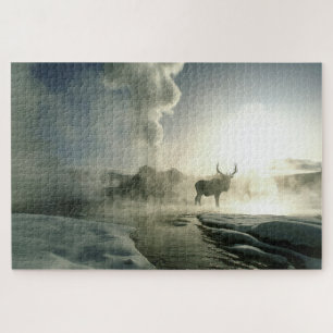 Puzzle Silueta de Elk al amanecer en Castle Geyser