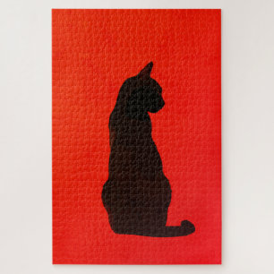 Puzzle Silueta de gato negro minimalista arte rojo modern