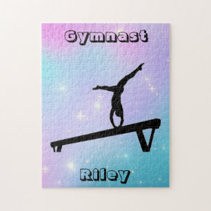 Puzzle Silueta de gimnasta con haz de pastel personalizad