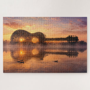 Puzzle Silueta de guitarra de árboles con patos