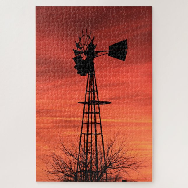 Puzzle Silueta de parabrisas Red Twilight Kansas Sunset (Vertical)