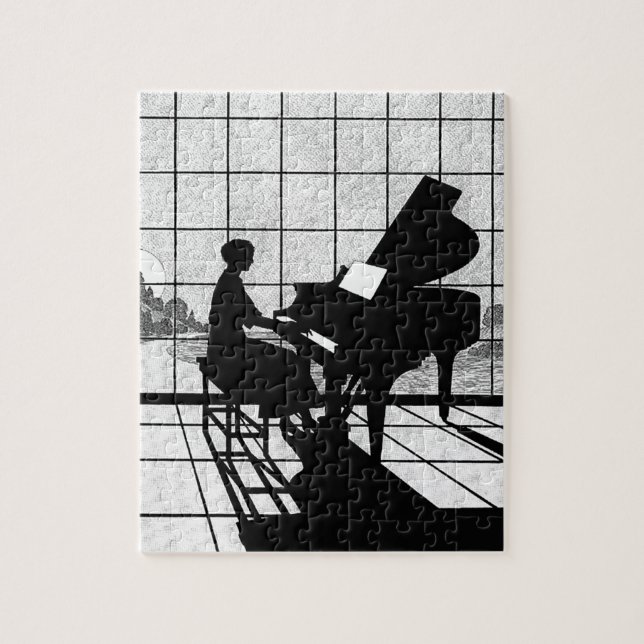 Puzzle Silueta de Piano Estilo Art Déco | Negro y Blanco (Vertical)