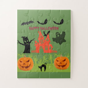 Puzzle Silueta espeluznante de Halloween embrujada en noc