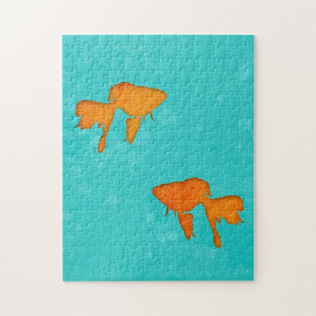 Puzzle Siluetas naranjas de peces dorados en agua turques (Vertical)