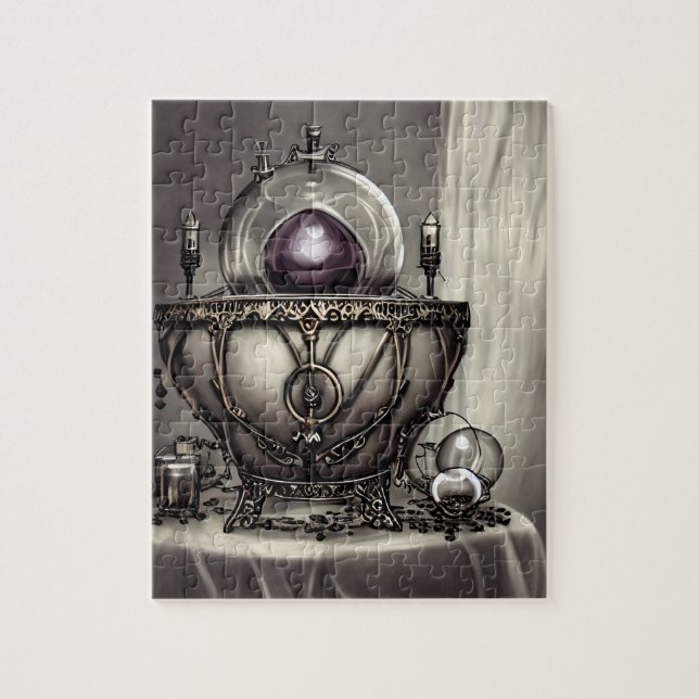 Puzzle Silvery Ornate Cauldron con bola de cristal morado (Vertical)