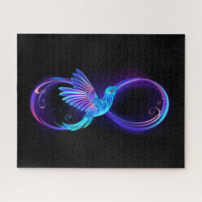 Puzzle Símbolo de infinito neón con colibrí brillante (Horizontal)