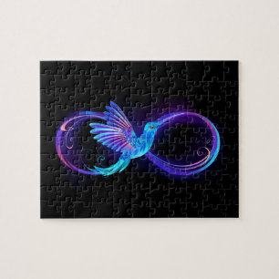 Puzzle Símbolo de infinito neón con colibrí brillante