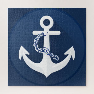 Puzzle Símbolo Náutico de Ancla Clásico Blanco Azul Marin